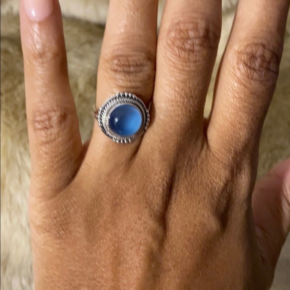 BLUE CHALCEDONY Ocean Blue Gemstone ๐ 925 Silver Ring Vintage Boho Retail $140 - Picture 5 of 9
